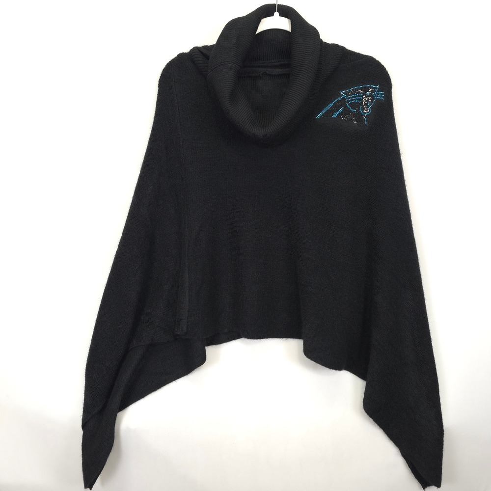 NFL Team Apparel Carolina Panthers Poncho Black Crystal Knit Cowl Neck S‎ /M